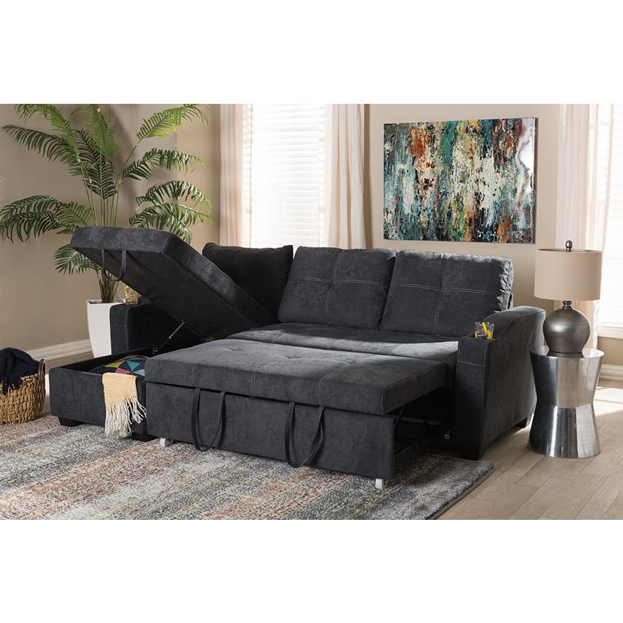Lianna Modern and Contemporary Dark Grey Fabric Upholstered Sectional Sofa. Picture 6