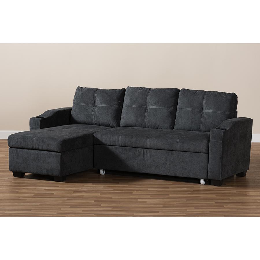 Lianna Modern and Contemporary Dark Grey Fabric Upholstered Sectional Sofa. Picture 8