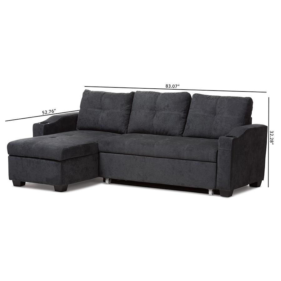 Lianna Modern and Contemporary Dark Grey Fabric Upholstered Sectional Sofa. Picture 9