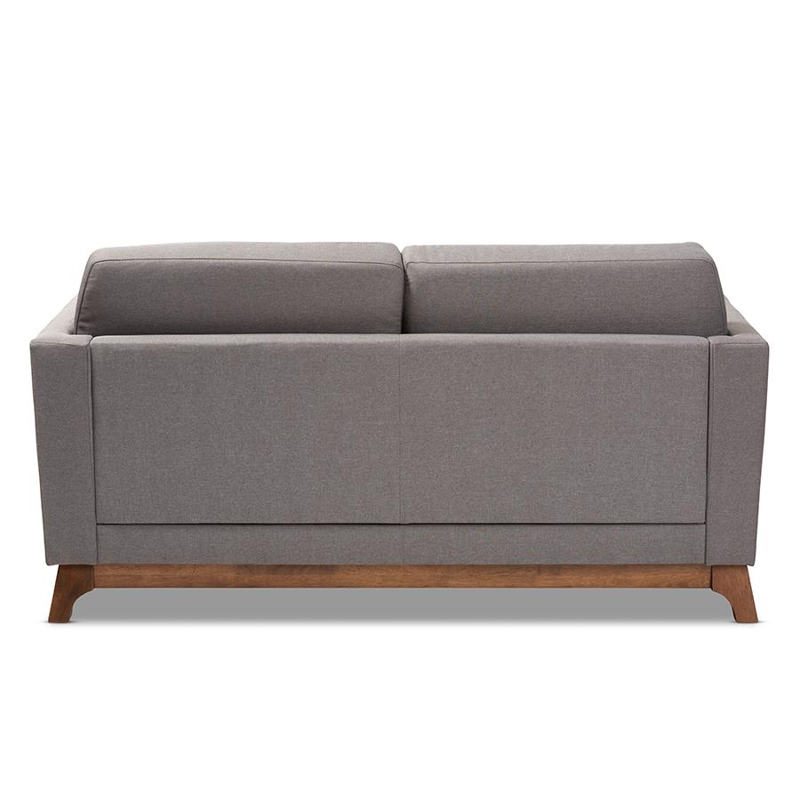 Sava Mid-Century Modern Grey Fabric Upholstered Walnut Wood 2-Seater Loveseat. Picture 5