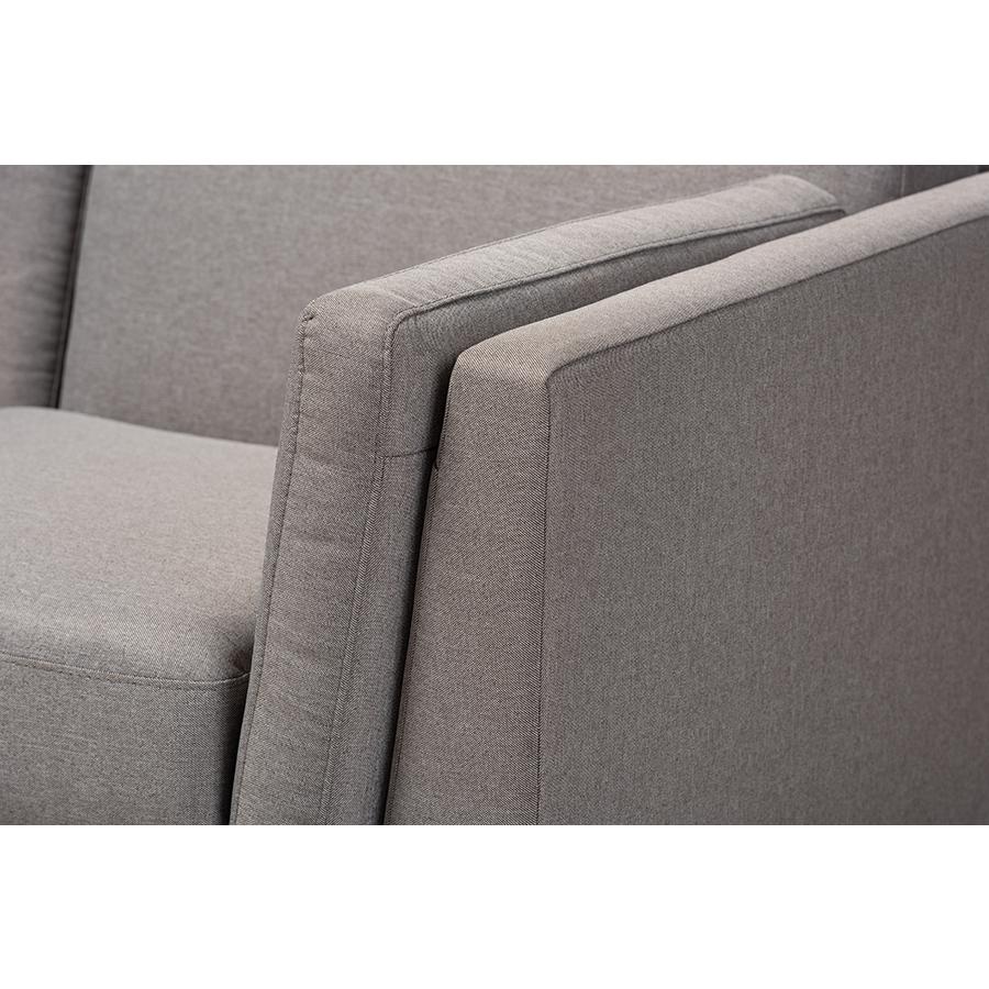 Sava Mid-Century Modern Grey Fabric Upholstered Walnut Wood 2-Seater Loveseat. Picture 6