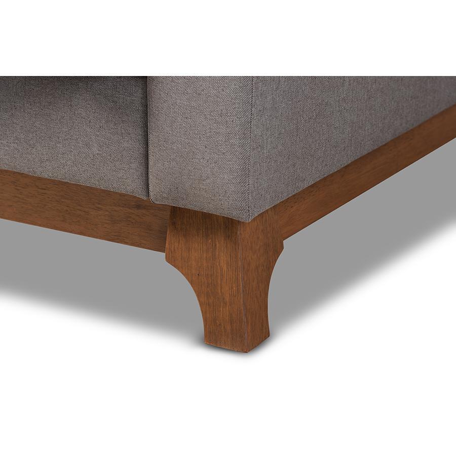 Sava Mid-Century Modern Grey Fabric Upholstered Walnut Wood 2-Seater Loveseat. Picture 7