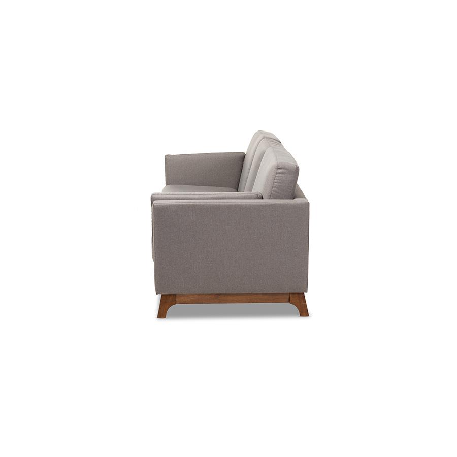 Sava Mid-Century Modern Grey Fabric Upholstered Walnut Wood 3-Seater Sofa. Picture 3