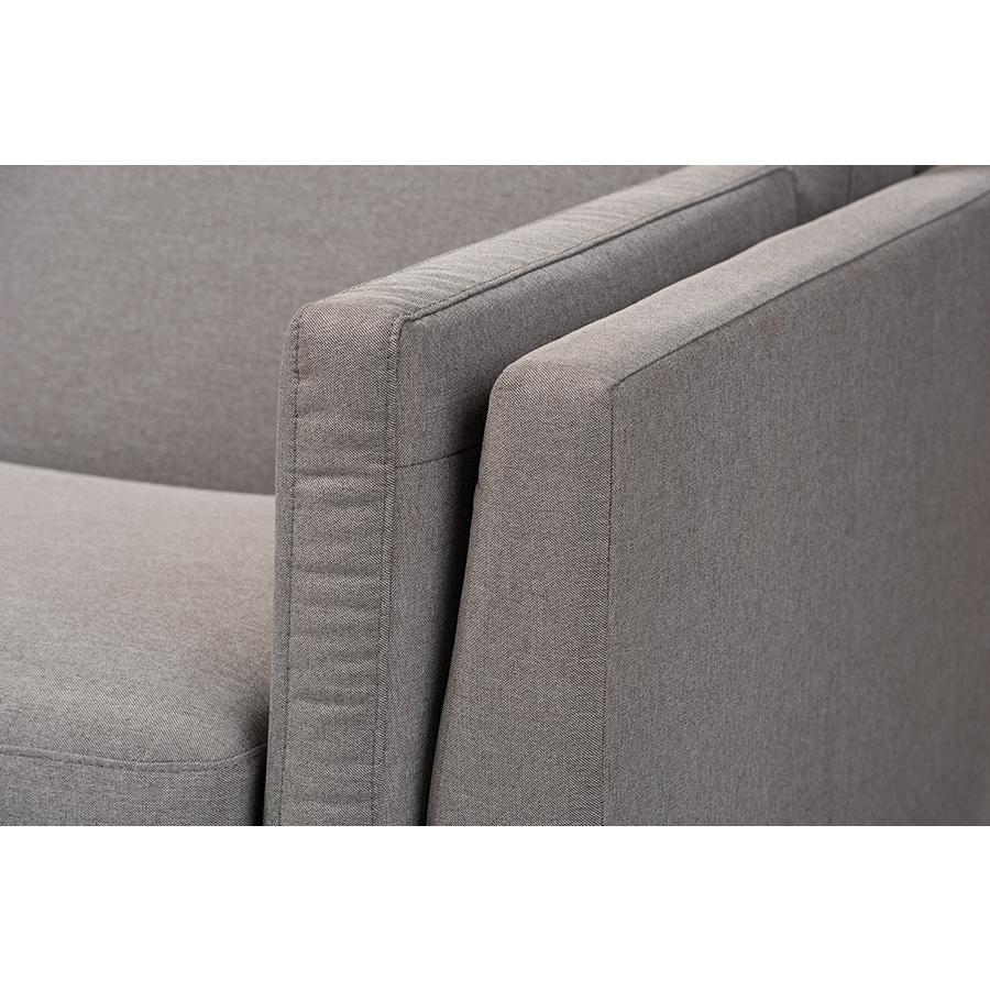 Sava Mid-Century Modern Grey Fabric Upholstered Walnut Wood 3-Seater Sofa. Picture 6