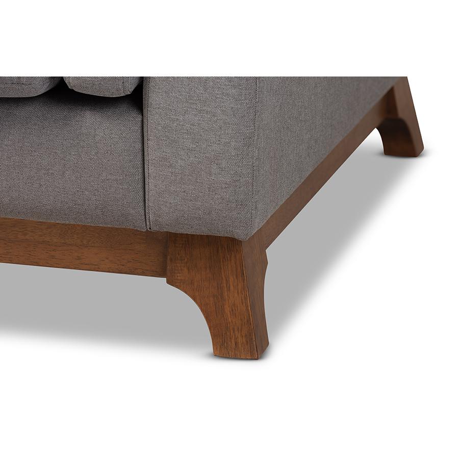 Sava Mid-Century Modern Grey Fabric Upholstered Walnut Wood 3-Seater Sofa. Picture 7