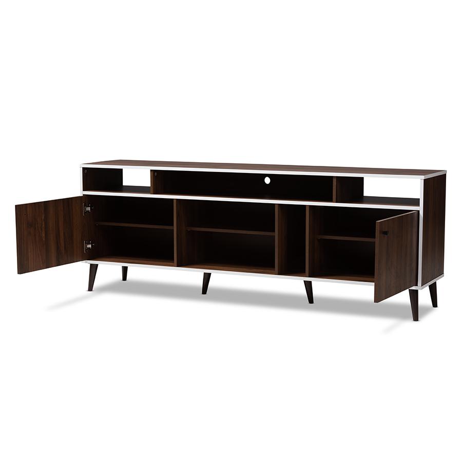 Marion Mid-Century Modern Brown and White Finished TV Stand. Picture 2