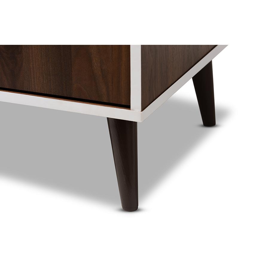 Marion Mid-Century Modern Brown and White Finished TV Stand. Picture 6