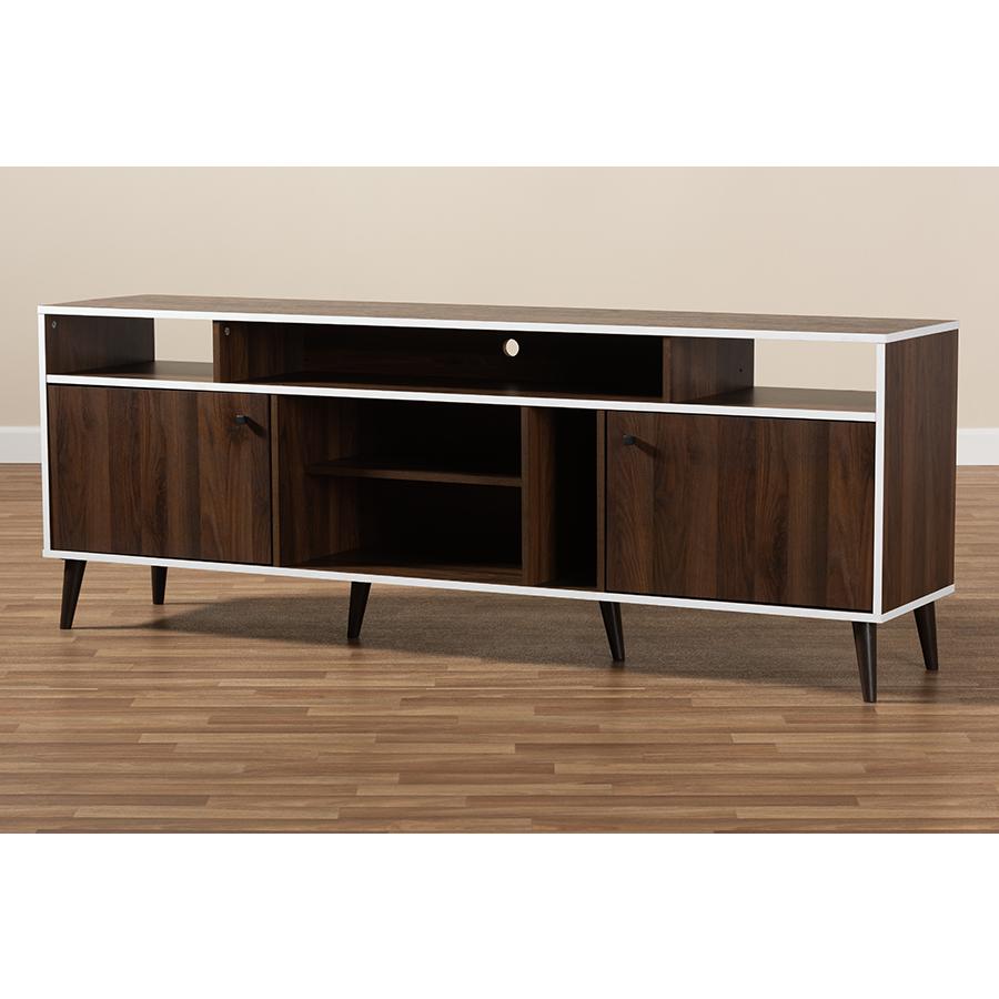 Marion Mid-Century Modern Brown and White Finished TV Stand. Picture 8