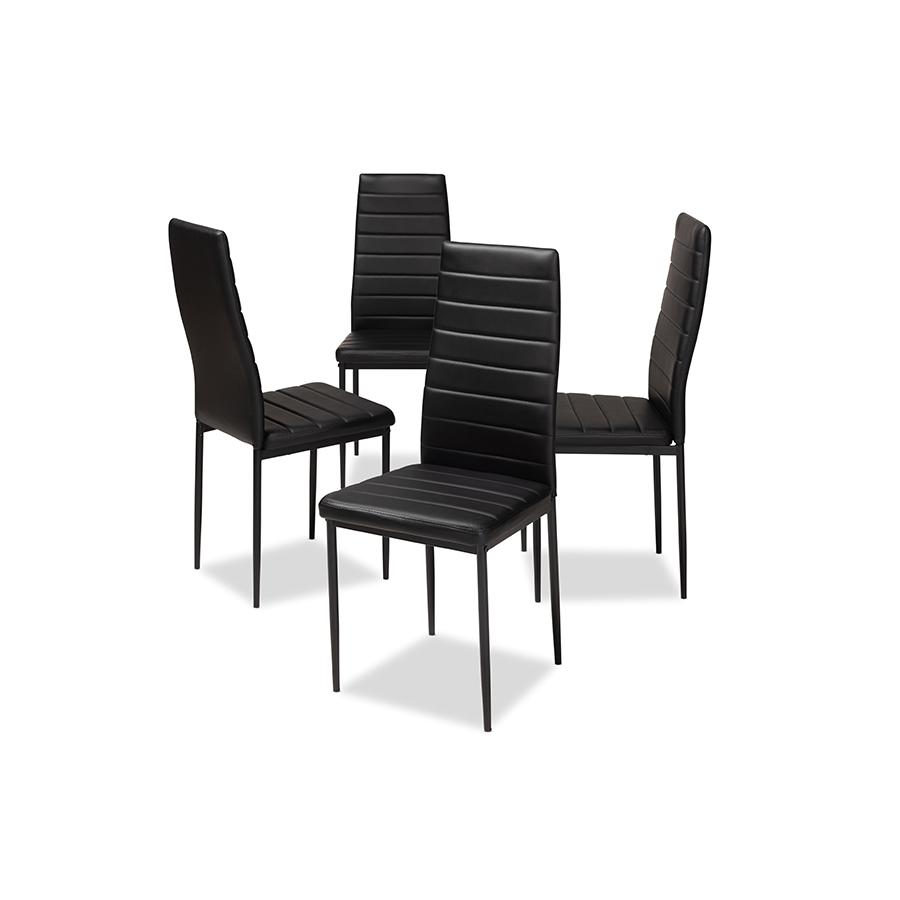 Black Faux Leather Upholstered Dining Chair (Set of 4). Picture 1