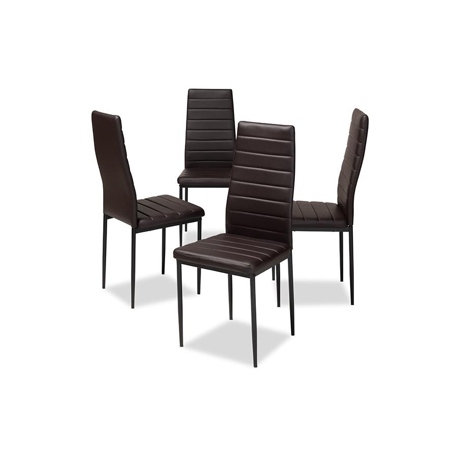 Brown Faux Leather Upholstered Dining Chair (Set of 4). Picture 1