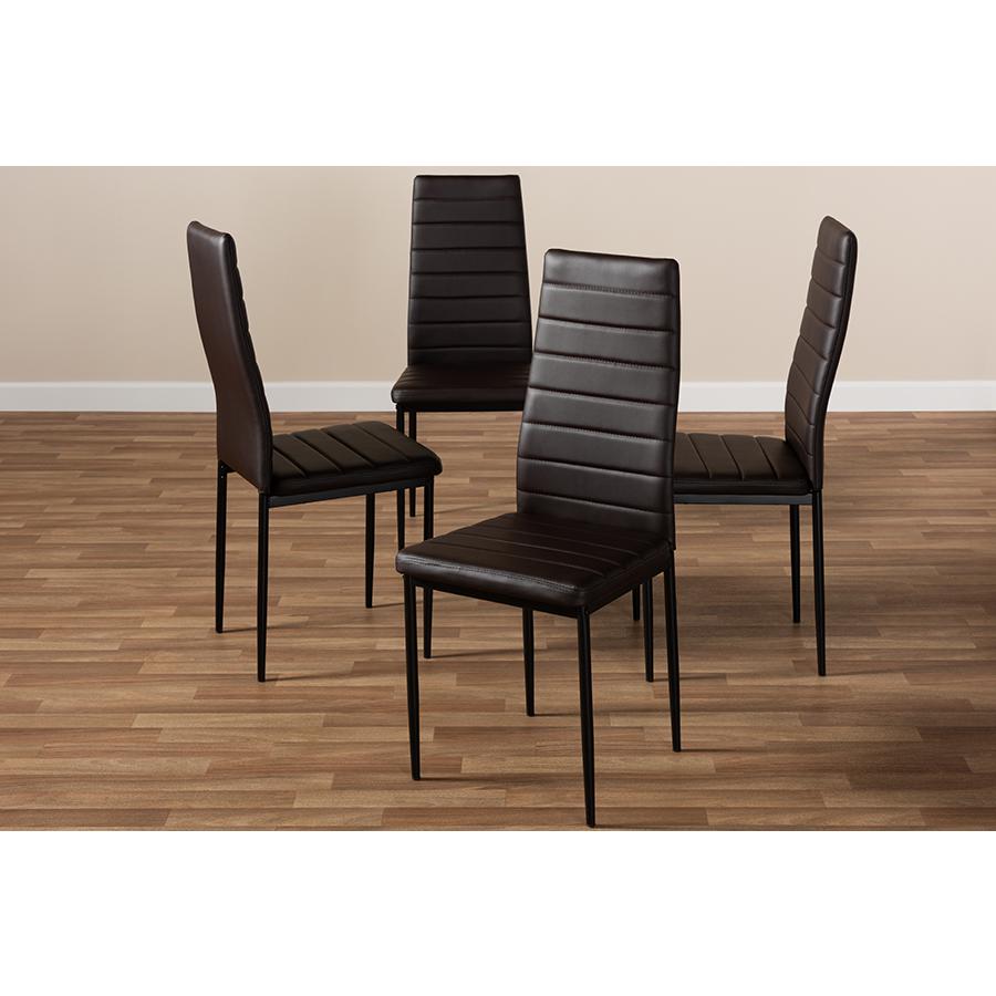 Brown Faux Leather Upholstered Dining Chair (Set of 4). Picture 4