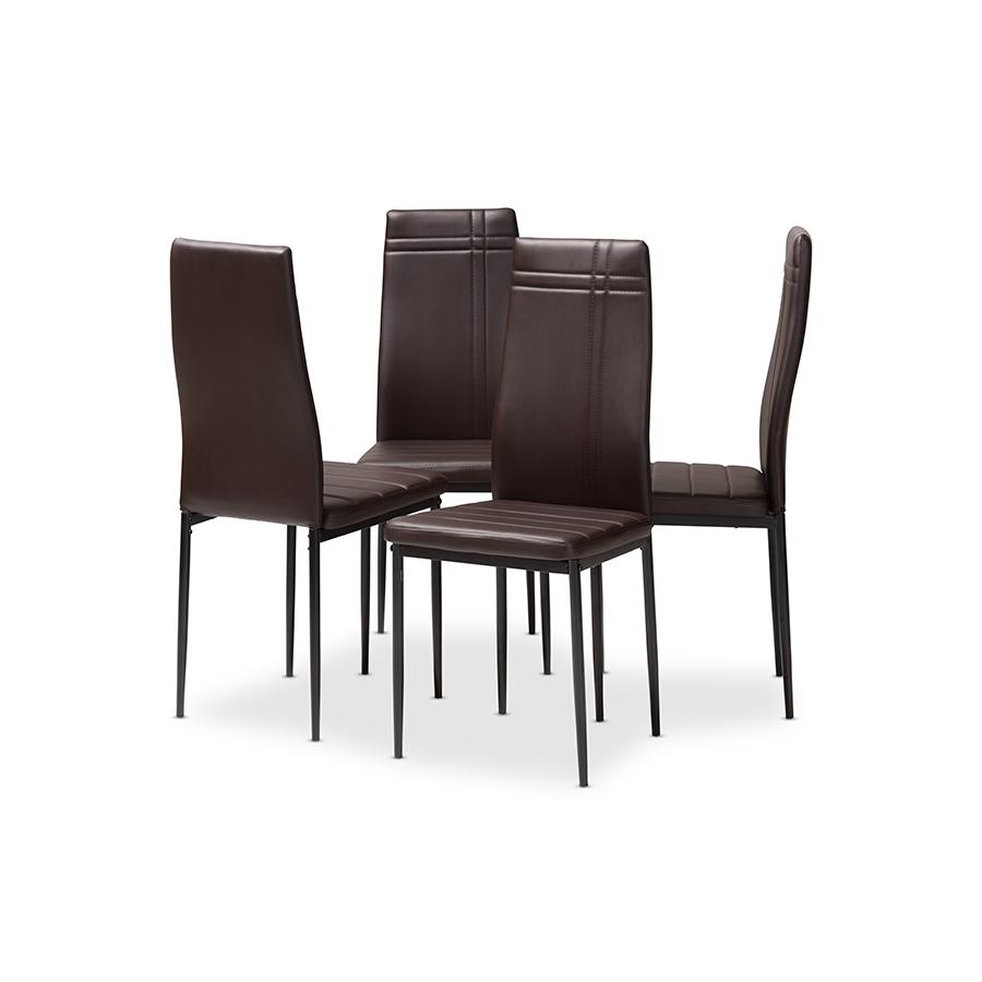 Brown Faux Leather Upholstered Dining Chair (Set of 4). Picture 1