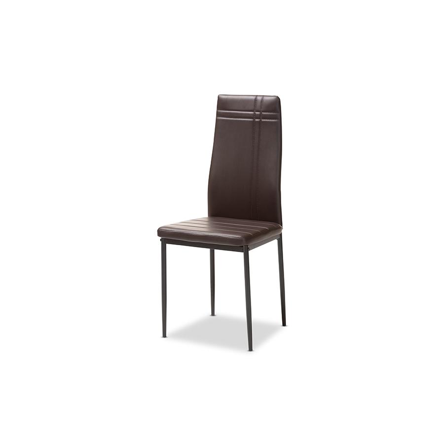 Brown Faux Leather Upholstered Dining Chair (Set of 4). Picture 2