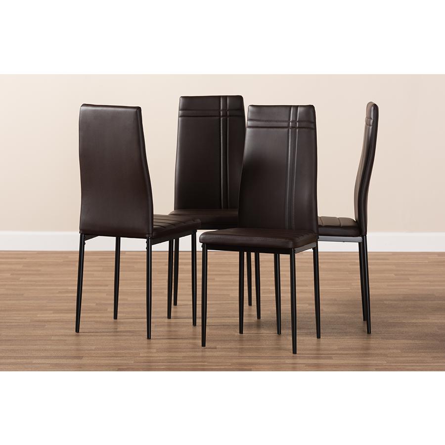 Brown Faux Leather Upholstered Dining Chair (Set of 4). Picture 5