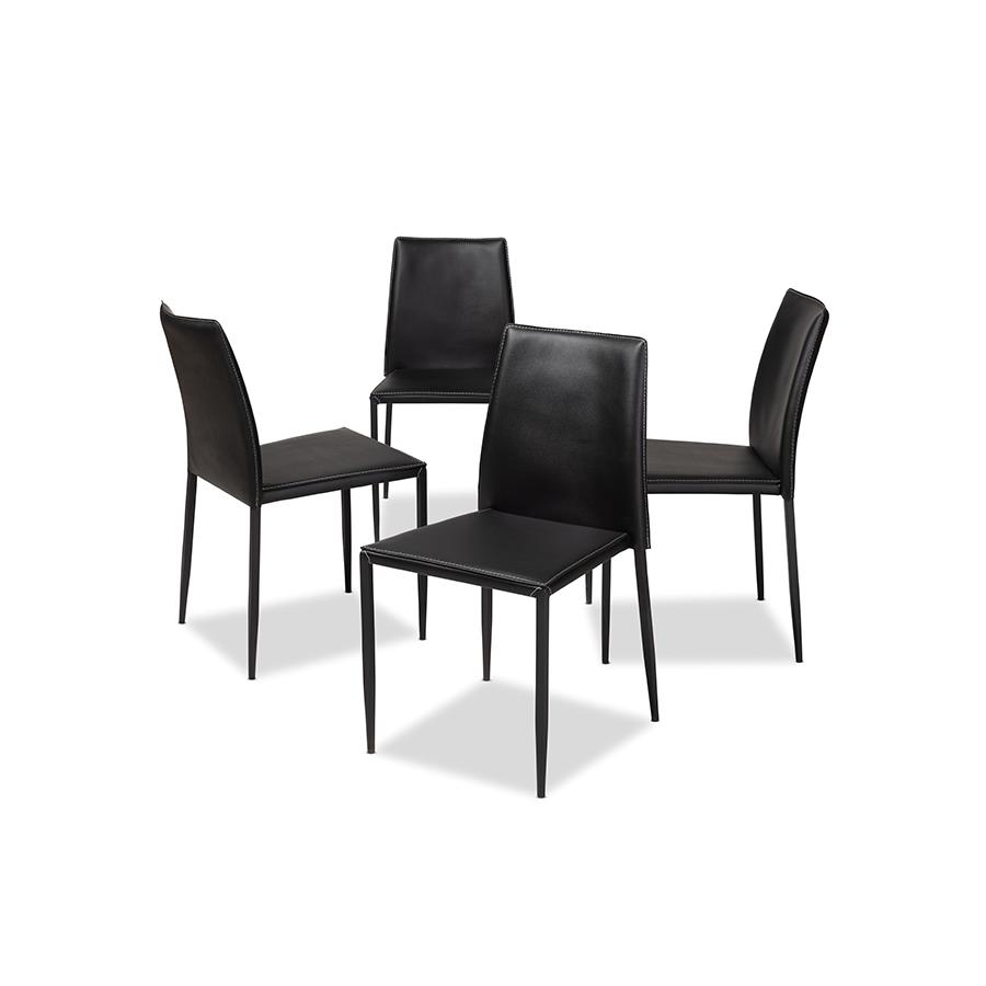 Pascha Modern and Contemporary Black Faux Leather Upholstered Dining Chair (Set of 4). Picture 2