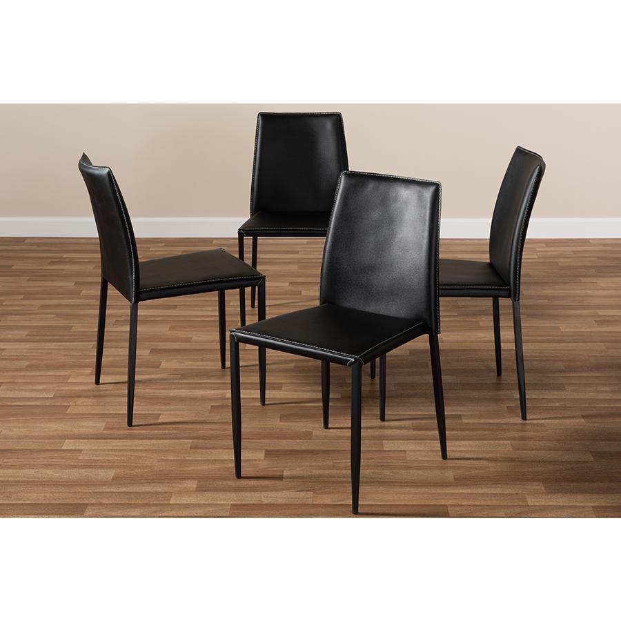 Pascha Modern and Contemporary Black Faux Leather Upholstered Dining Chair (Set of 4). Picture 4