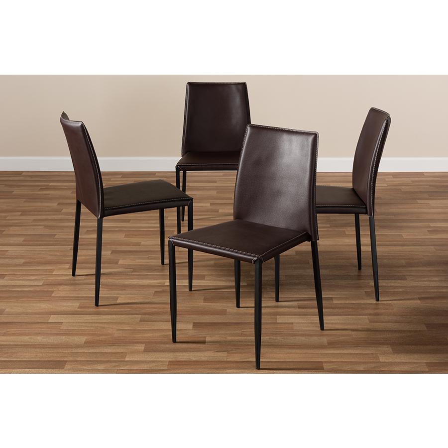 Pascha Modern and Contemporary Brown Faux Leather Upholstered Dining Chair (Set of 4). Picture 4