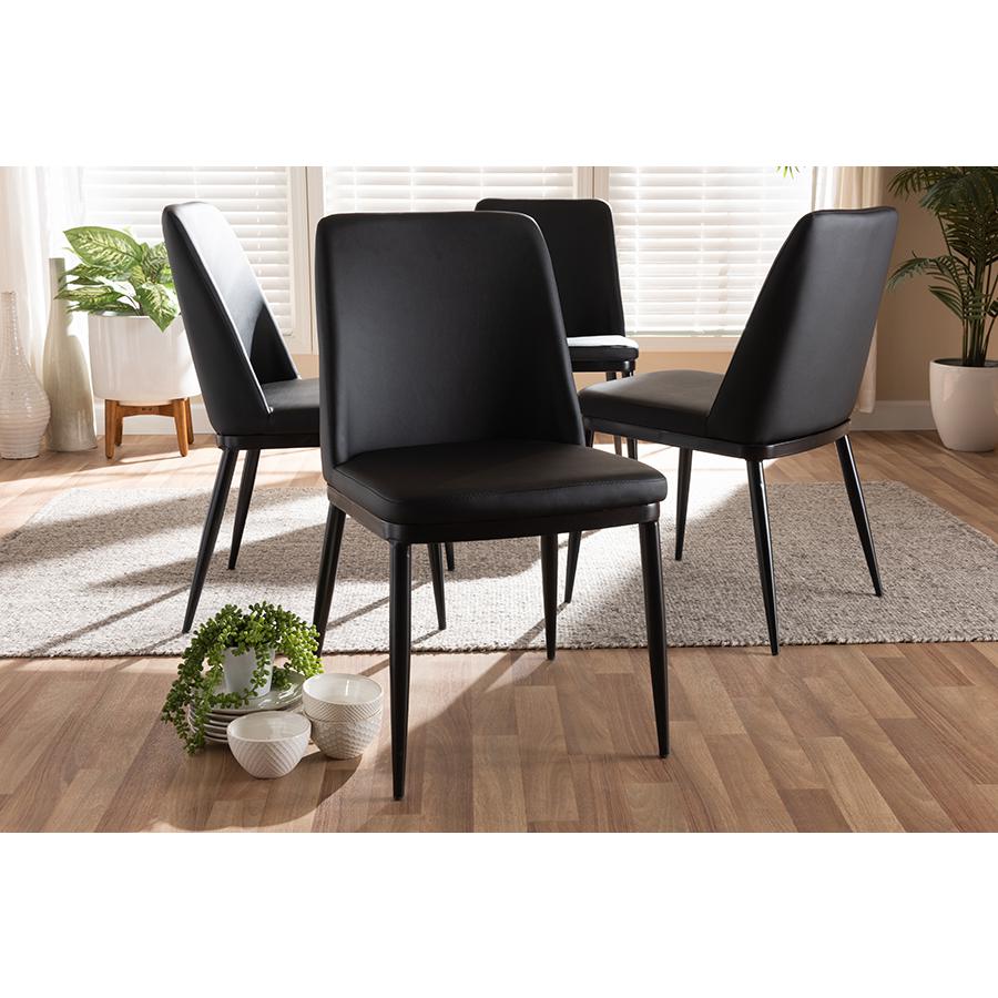 Darcell Modern and Contemporary Black Faux Leather Upholstered Dining Chair (Set of 4). Picture 3