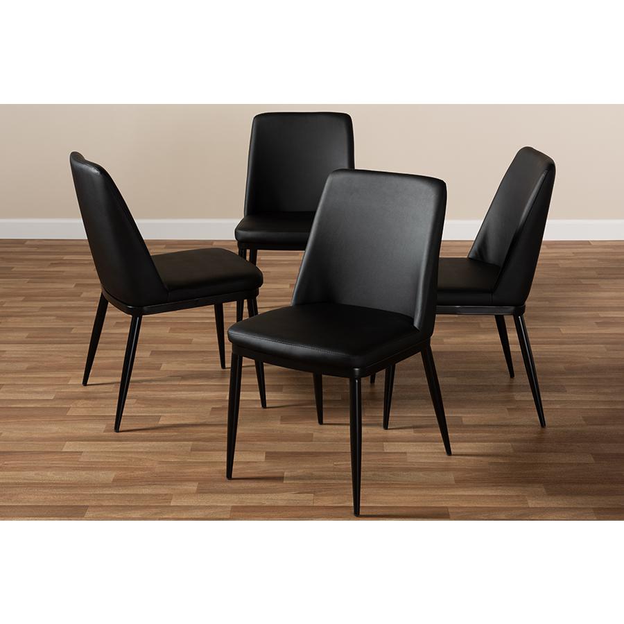 Darcell Modern and Contemporary Black Faux Leather Upholstered Dining Chair (Set of 4). Picture 4