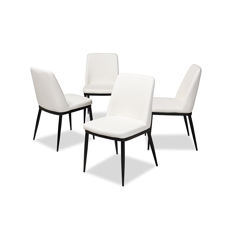 Darcell Modern and Contemporary White Faux Leather Upholstered Dining Chair (Set of 4). Picture 2