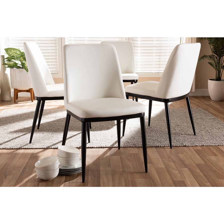 Darcell Modern and Contemporary White Faux Leather Upholstered Dining Chair (Set of 4). Picture 3