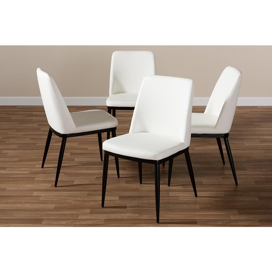 Darcell Modern and Contemporary White Faux Leather Upholstered Dining Chair (Set of 4). Picture 4