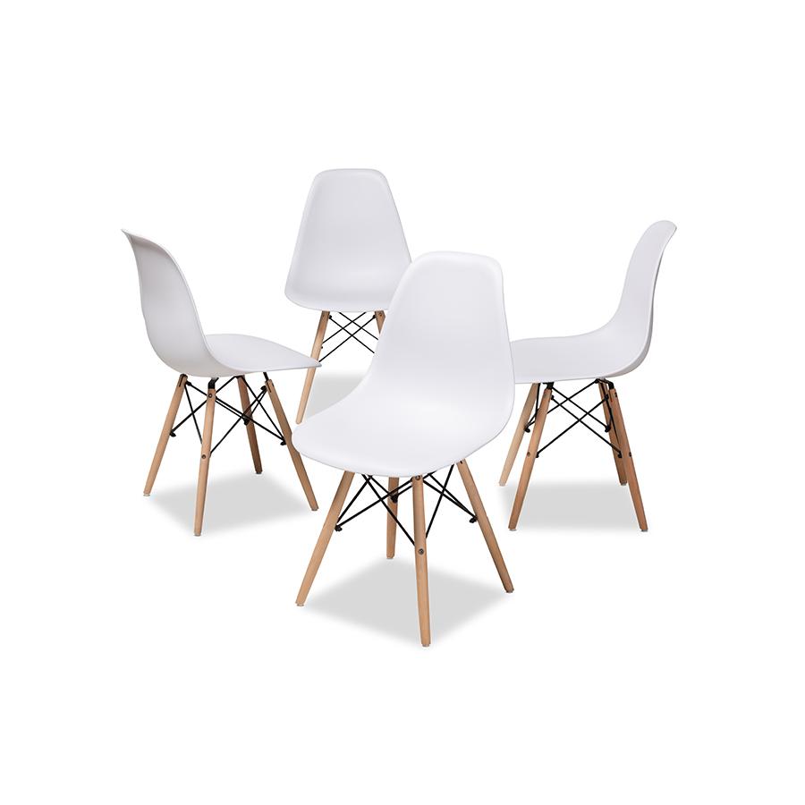 Sydnea Mid-Century Modern White Acrylic Brown Wood Finished Dining Chair (Set of 4). Picture 2