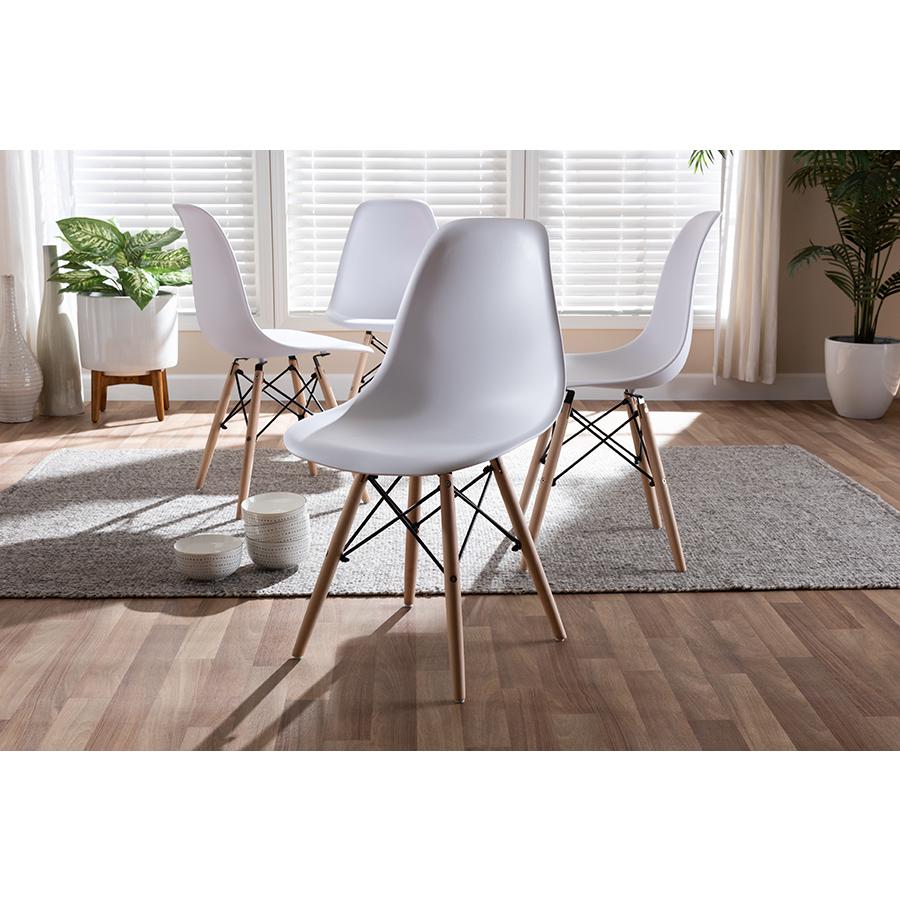 Sydnea Mid-Century Modern White Acrylic Brown Wood Finished Dining Chair (Set of 4). Picture 3