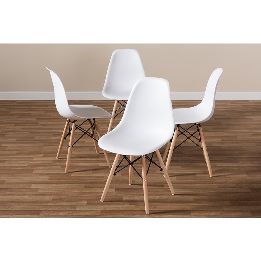 Sydnea Mid-Century Modern White Acrylic Brown Wood Finished Dining Chair (Set of 4). Picture 4