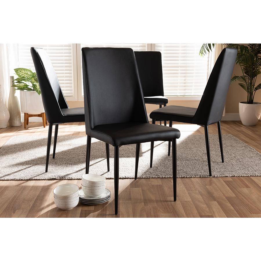 Chandelle Modern and Contemporary Black Faux Leather Upholstered Dining Chair (Set of 4). Picture 3