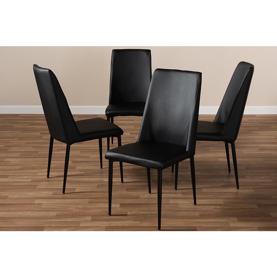 Chandelle Modern and Contemporary Black Faux Leather Upholstered Dining Chair (Set of 4). Picture 4