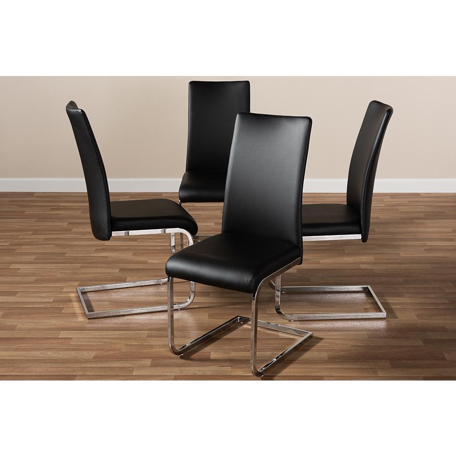 Cyprien Modern and Contemporary Black Faux Leather Upholstered Dining Chair (Set of 4). Picture 4
