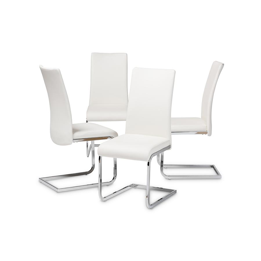 Cyprien Modern and Contemporary White Faux Leather Upholstered Dining Chair (Set of 4). Picture 2