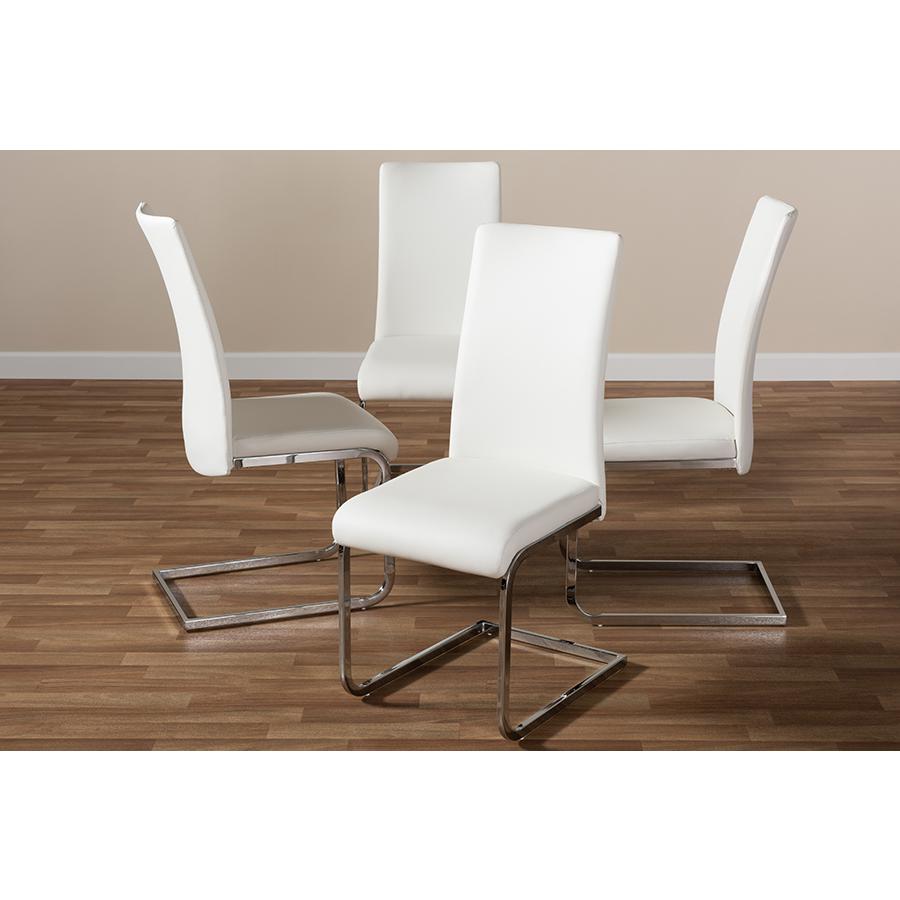 Cyprien Modern and Contemporary White Faux Leather Upholstered Dining Chair (Set of 4). Picture 4