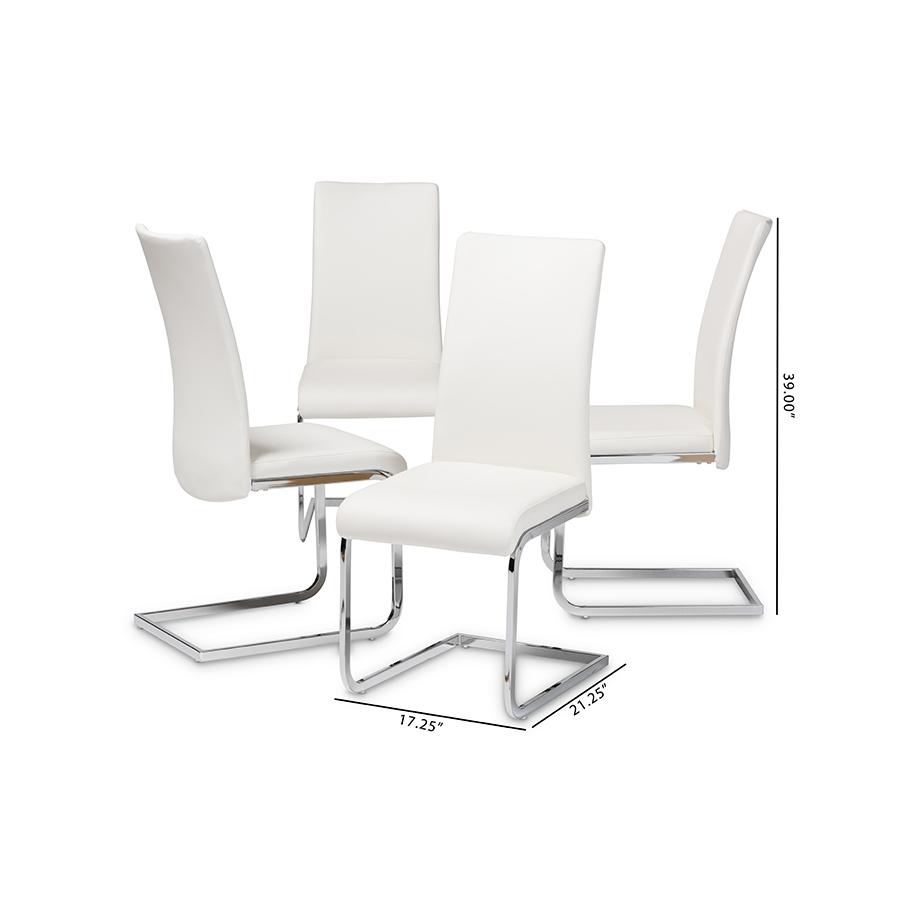Cyprien Modern and Contemporary White Faux Leather Upholstered Dining Chair (Set of 4). Picture 5