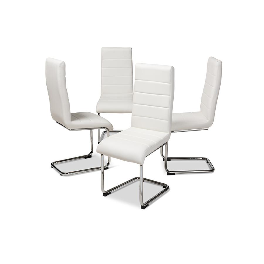 Marlys Modern and Contemporary White Faux Leather Upholstered Dining Chair (Set of 4). Picture 2