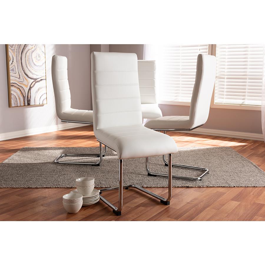 Marlys Modern and Contemporary White Faux Leather Upholstered Dining Chair (Set of 4). Picture 3