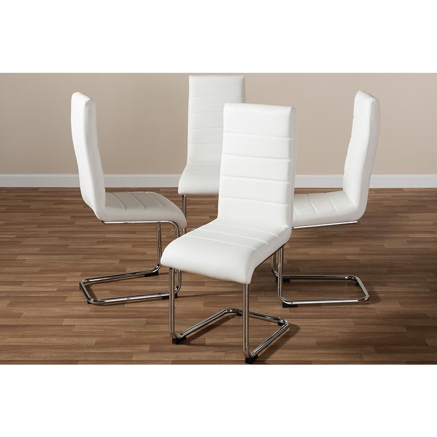 Marlys Modern and Contemporary White Faux Leather Upholstered Dining Chair (Set of 4). Picture 4