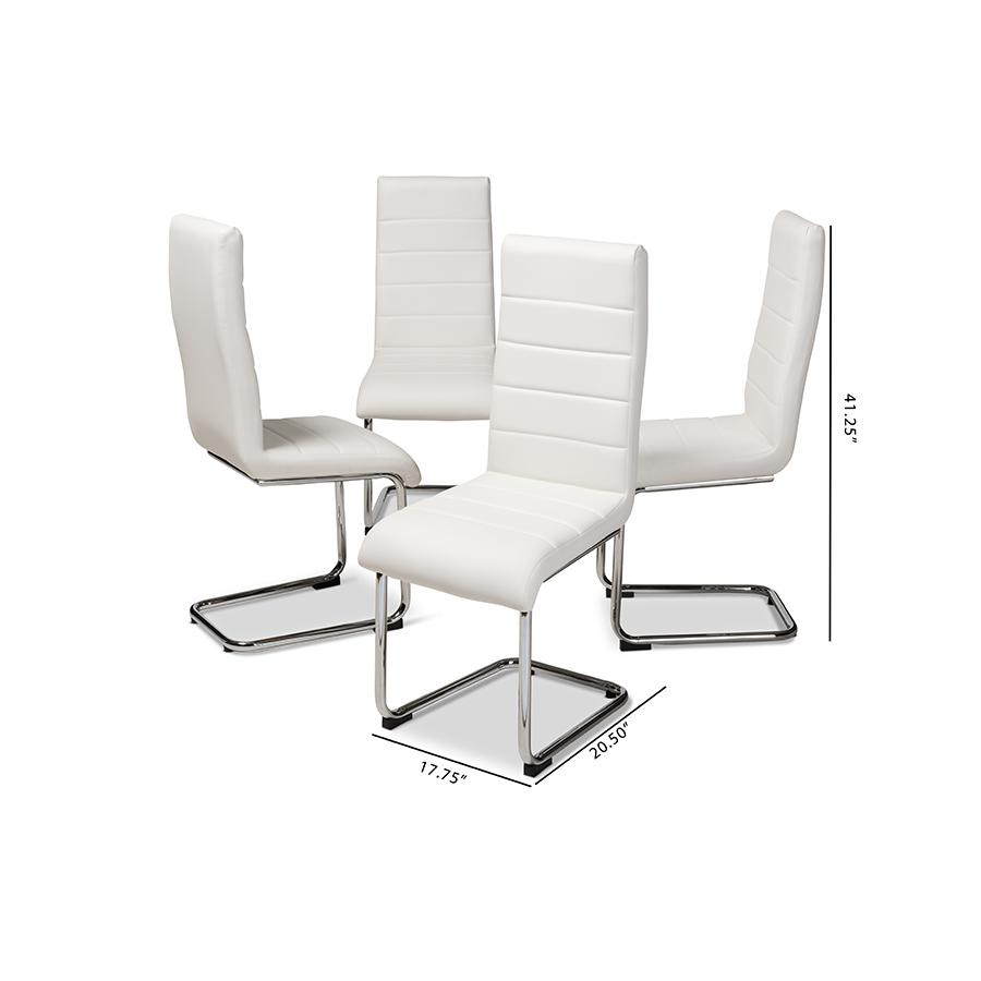 Marlys Modern and Contemporary White Faux Leather Upholstered Dining Chair (Set of 4). Picture 5