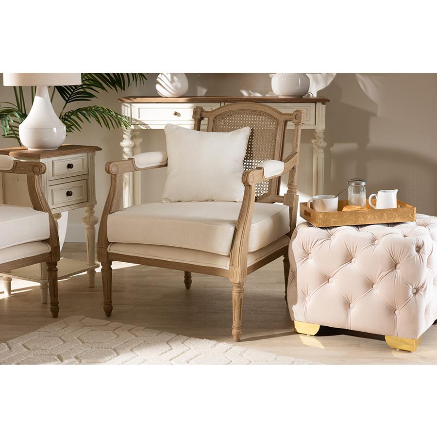 Baxton Studio Clemence French Provincial Ivory Fabric Upholstered Whitewashed Wood Armchair. Picture 8