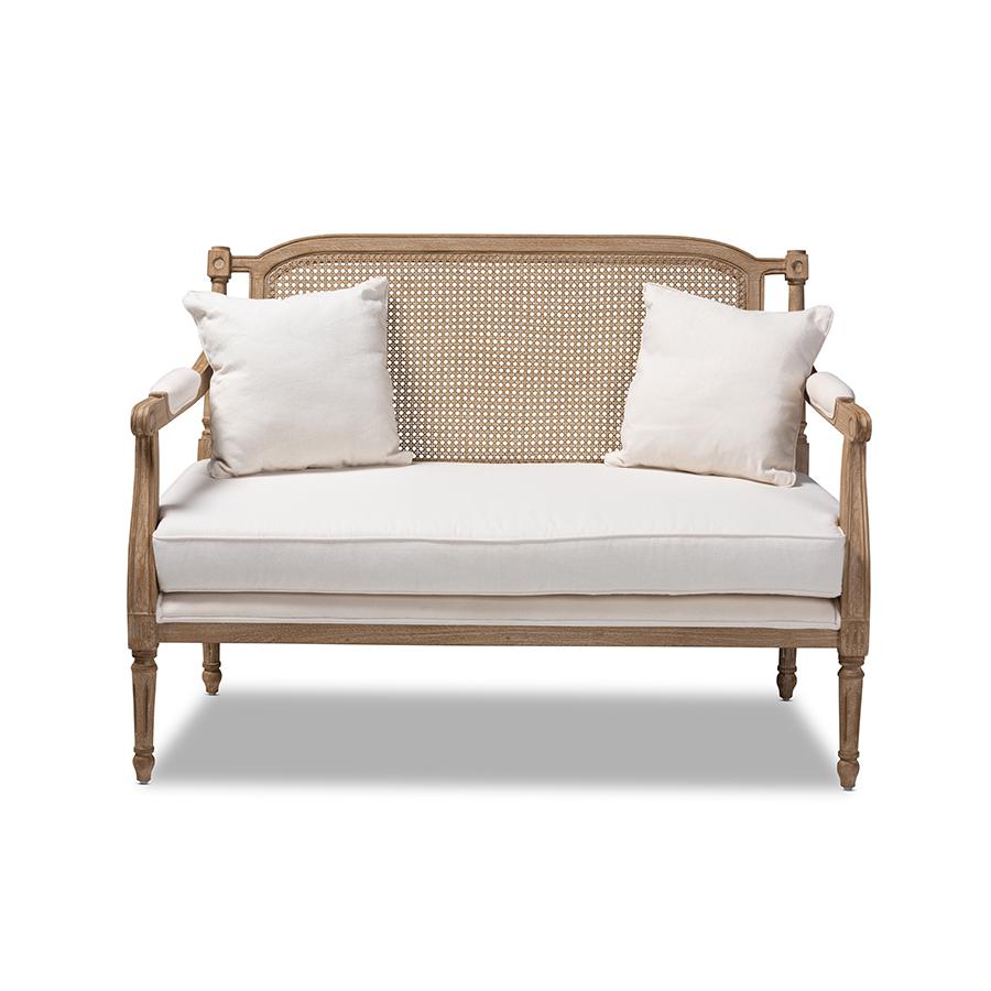Baxton Studio Clemence French Provincial Ivory Fabric Upholstered Whitewashed Wood Loveseat. Picture 2