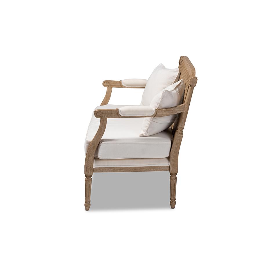 Baxton Studio Clemence French Provincial Ivory Fabric Upholstered Whitewashed Wood Armchair. Picture 3
