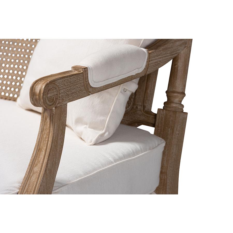 Baxton Studio Clemence French Provincial Ivory Fabric Upholstered Whitewashed Wood Armchair. Picture 6