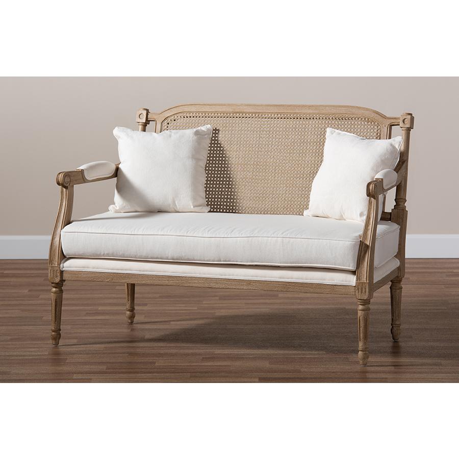 Baxton Studio Clemence French Provincial Ivory Fabric Upholstered Whitewashed Wood Loveseat. Picture 9