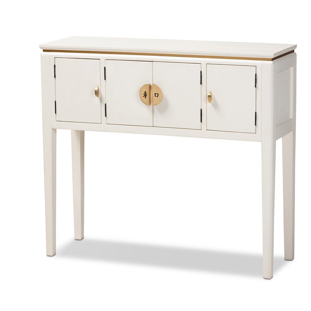 Baxton Studio Aiko Classic and Traditional Japanese-Inspired Off-White Finished 4-Door Wood Console Table. Picture 2