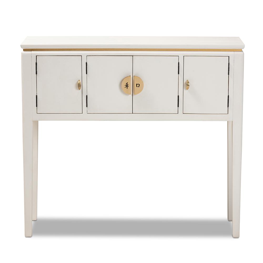 Baxton Studio Aiko Classic and Traditional Japanese-Inspired Off-White Finished 4-Door Wood Console Table. Picture 4