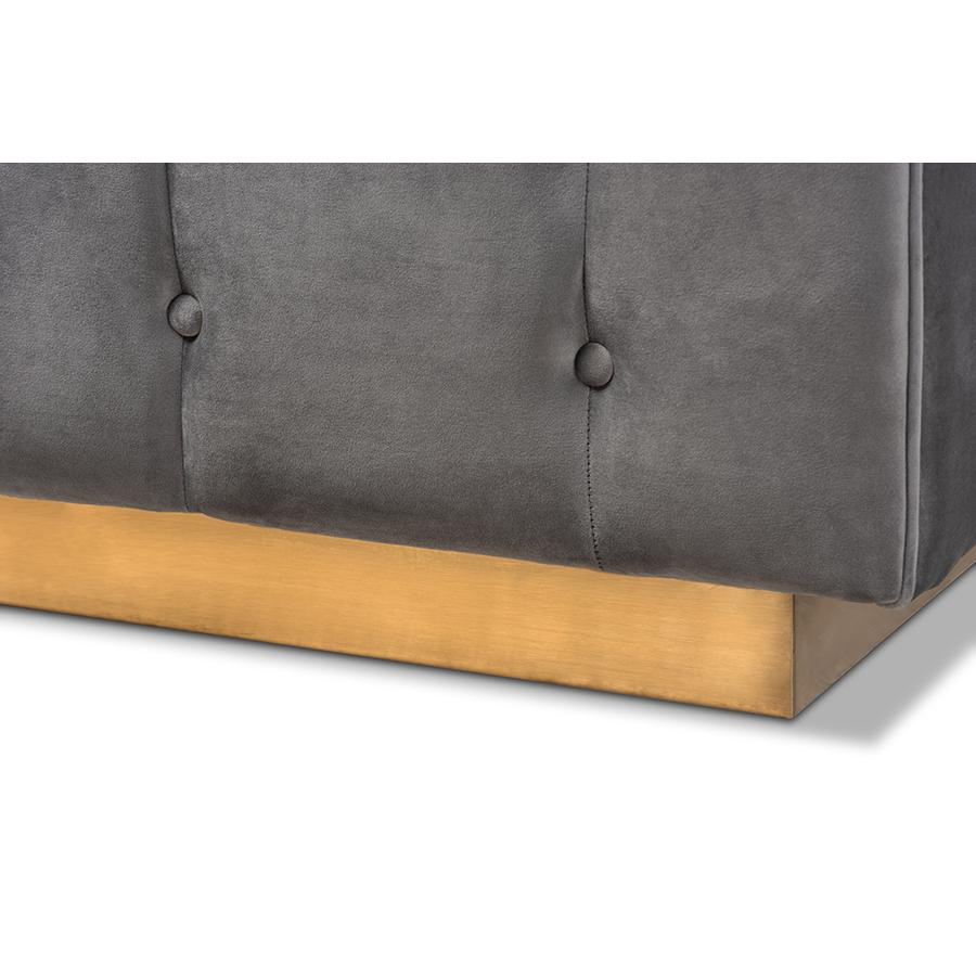 Loreto Glam and Luxe Grey Velvet Fabric Upholstered Brushed Gold Finished Sofa. Picture 6