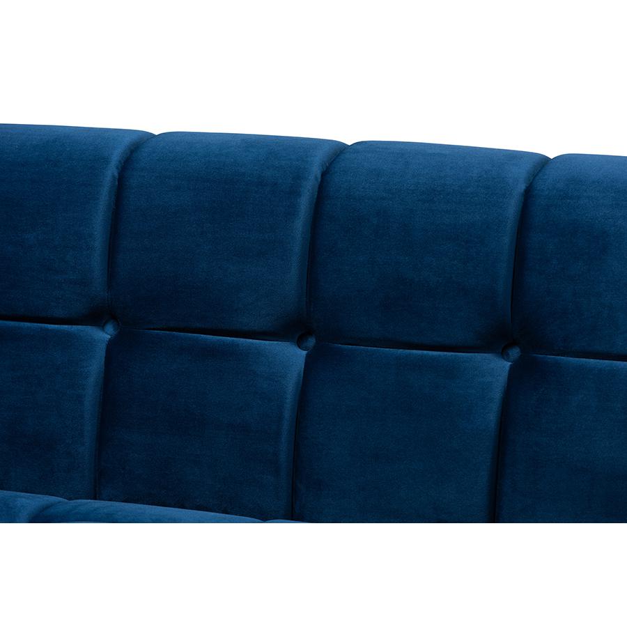 Baxton Studio Loreto Glam and Luxe Navy Blue Velvet Fabric Upholstered Brushed Gold Finished Sofa. Picture 6