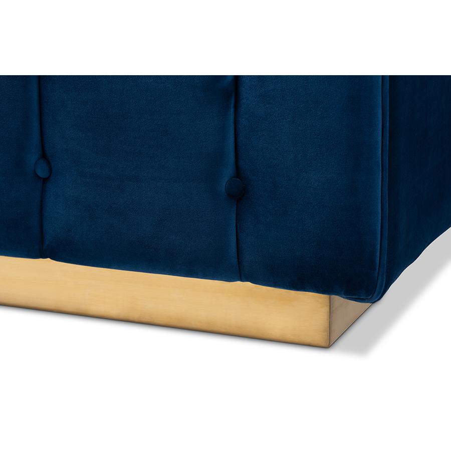 Baxton Studio Loreto Glam and Luxe Navy Blue Velvet Fabric Upholstered Brushed Gold Finished Sofa. Picture 7