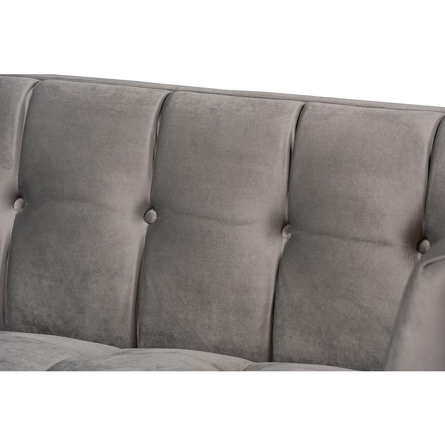 Baxton Studio Ambra Glam and Luxe Grey Velvet Fabric Upholstered and Button Tufted Sofa with Gold-Tone Frame. Picture 5